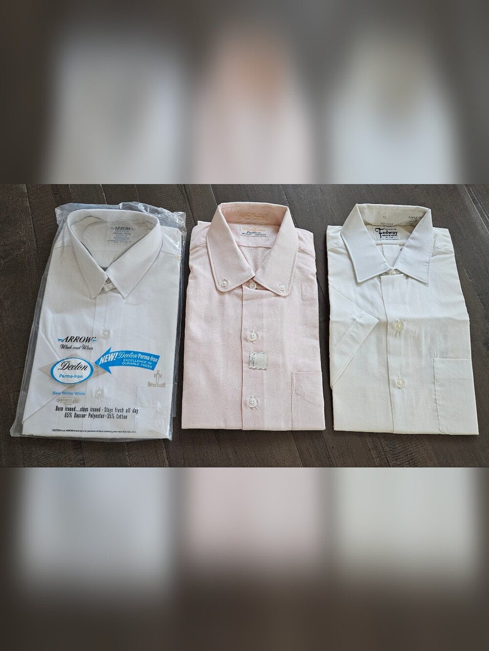 Vtg 70s Mens Shirt 2-Short 1-Long Sleeve Sz 15 S-M Button Down Lot Of 3 NOS